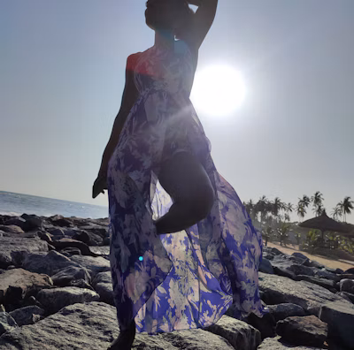 Elegant Palm Beach sunset with Giovana in a flowing dress.